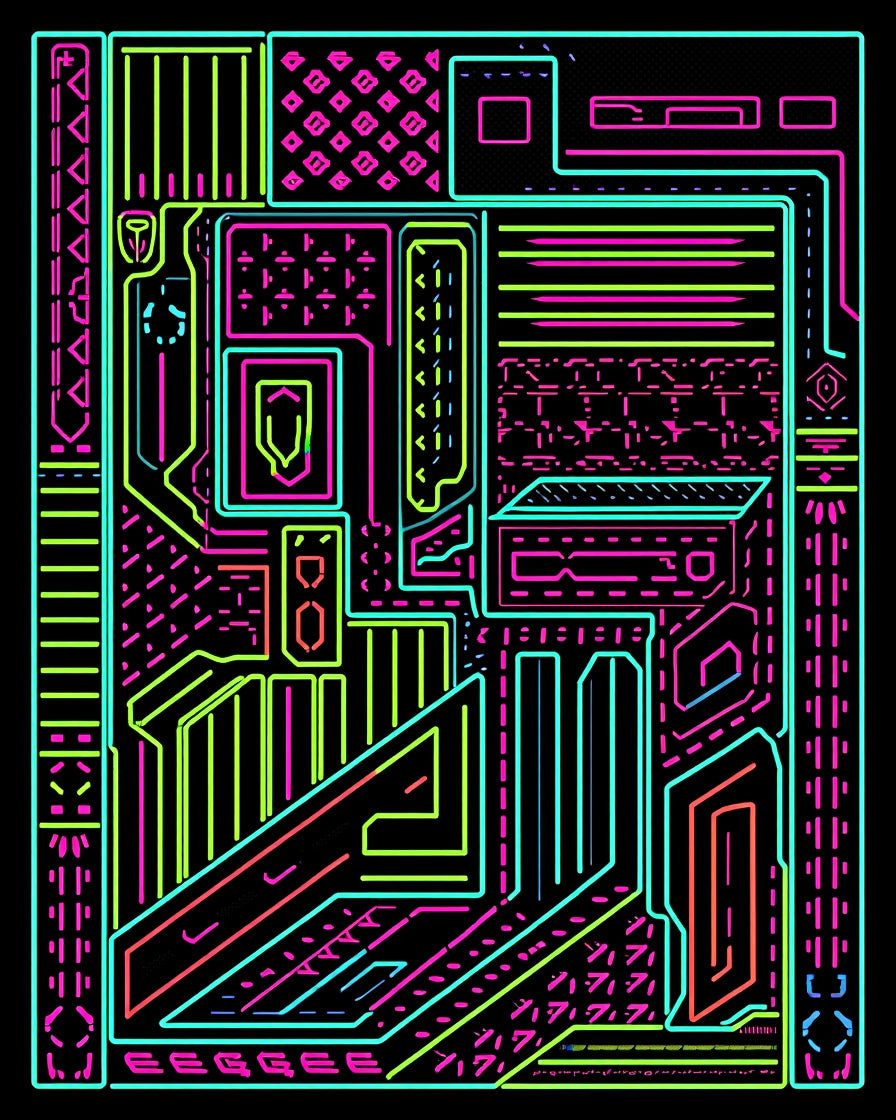 Cyberpunk Neon Abstract Circuit Board Rug