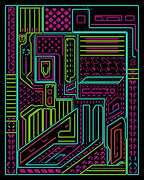 Cyberpunk Neon Abstract Circuit Board Rug