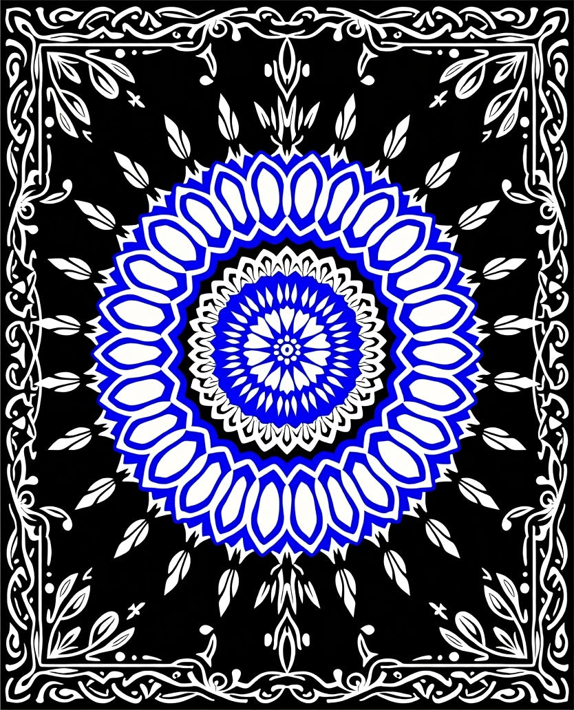Bold Cobalt Blue Mandala White Border Rug