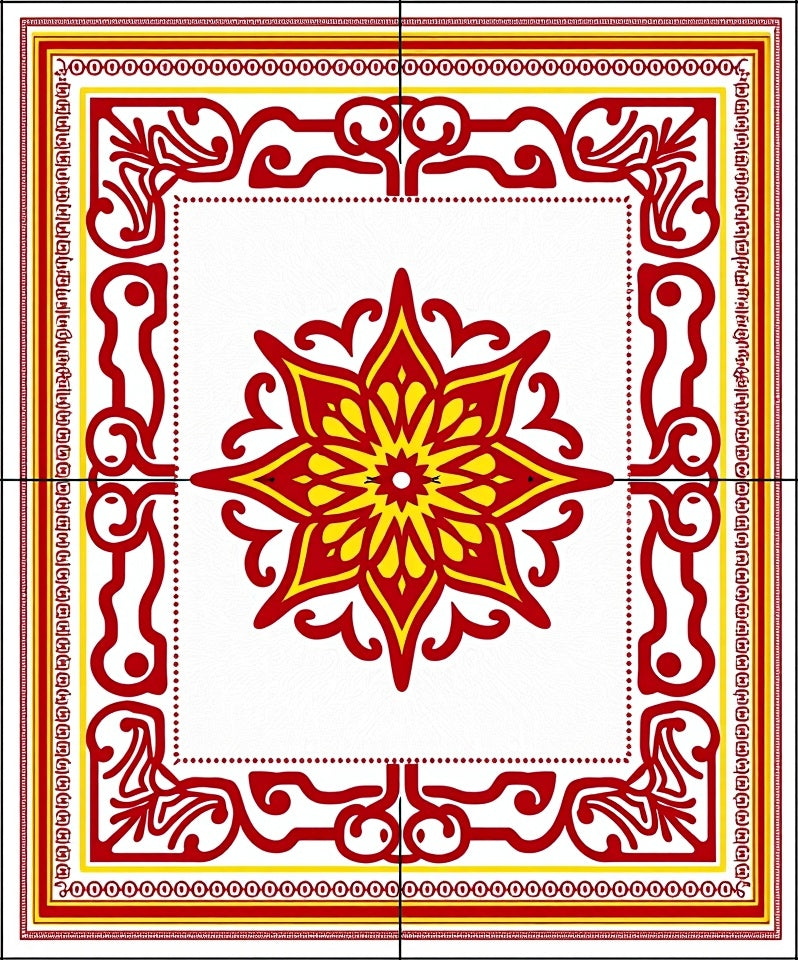 Crimson Yellow Floral Medallion Frame Rug