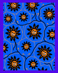 Cheery Blue Folk Sun Flower Rug