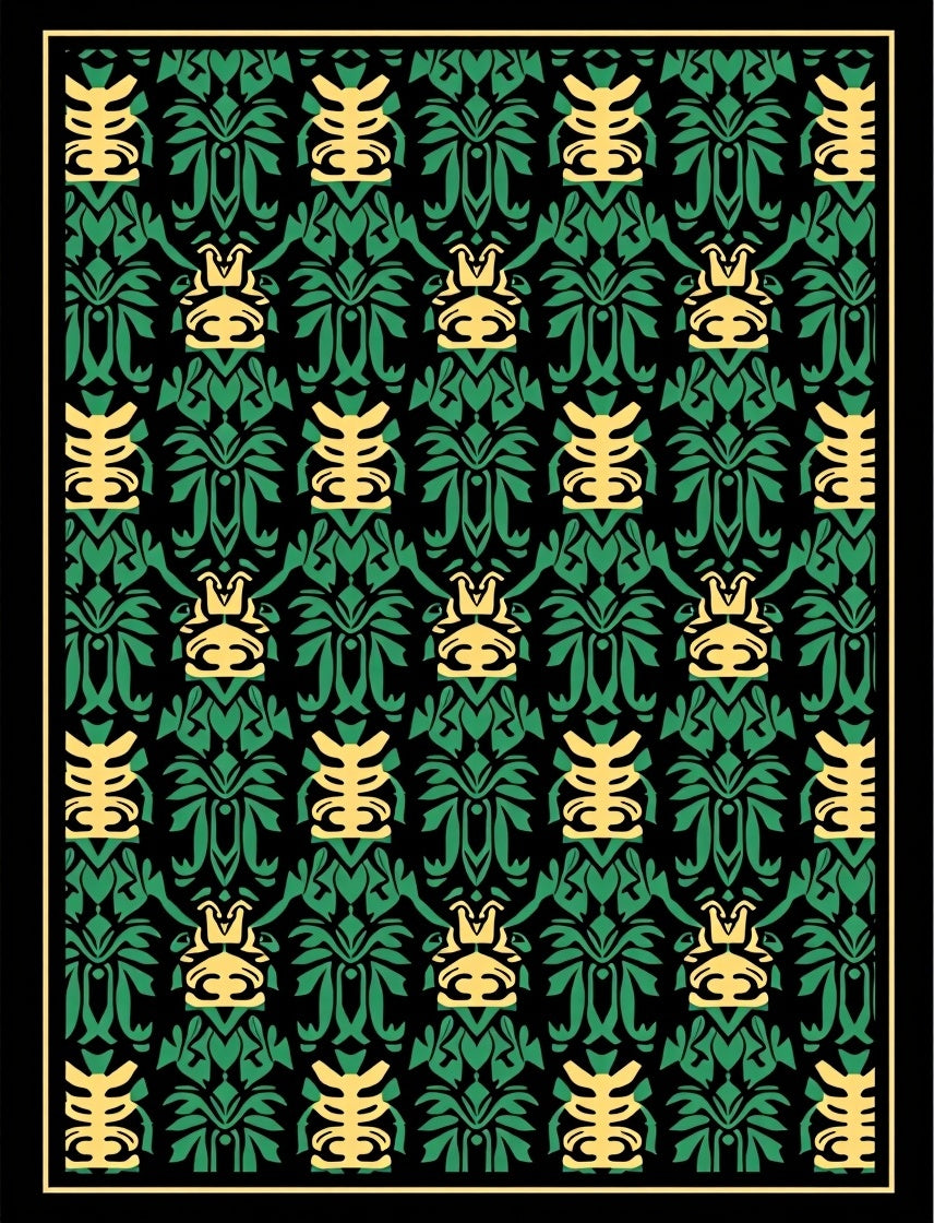 Black Green Yellow Tribal Repeat Rug