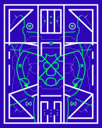 Blue Neon Futuristic Abstract Figures Rug