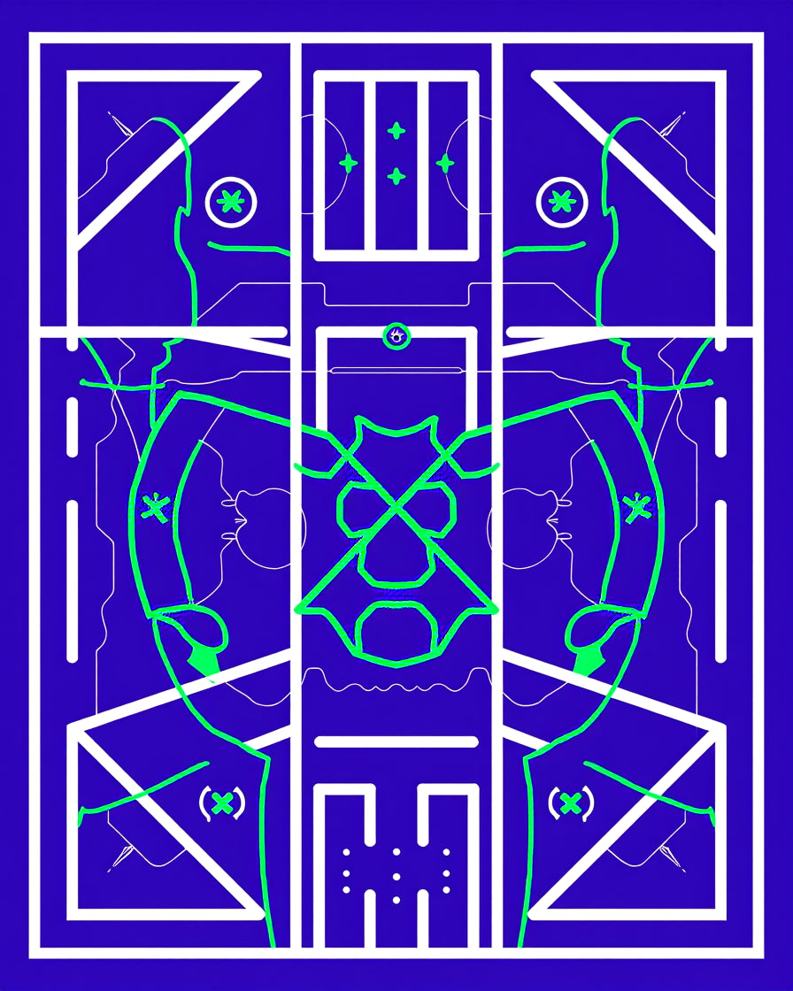 Blue Neon Futuristic Abstract Figures Rug