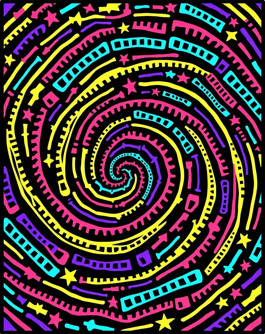 Vibrant Spiral Swirl With Stars Rug