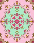 Pink Mint Gold Floral Medallion Rug