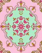 Pink Mint Gold Floral Medallion Rug