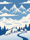 Polar Bear Family Snowy Mountain Vista Rug