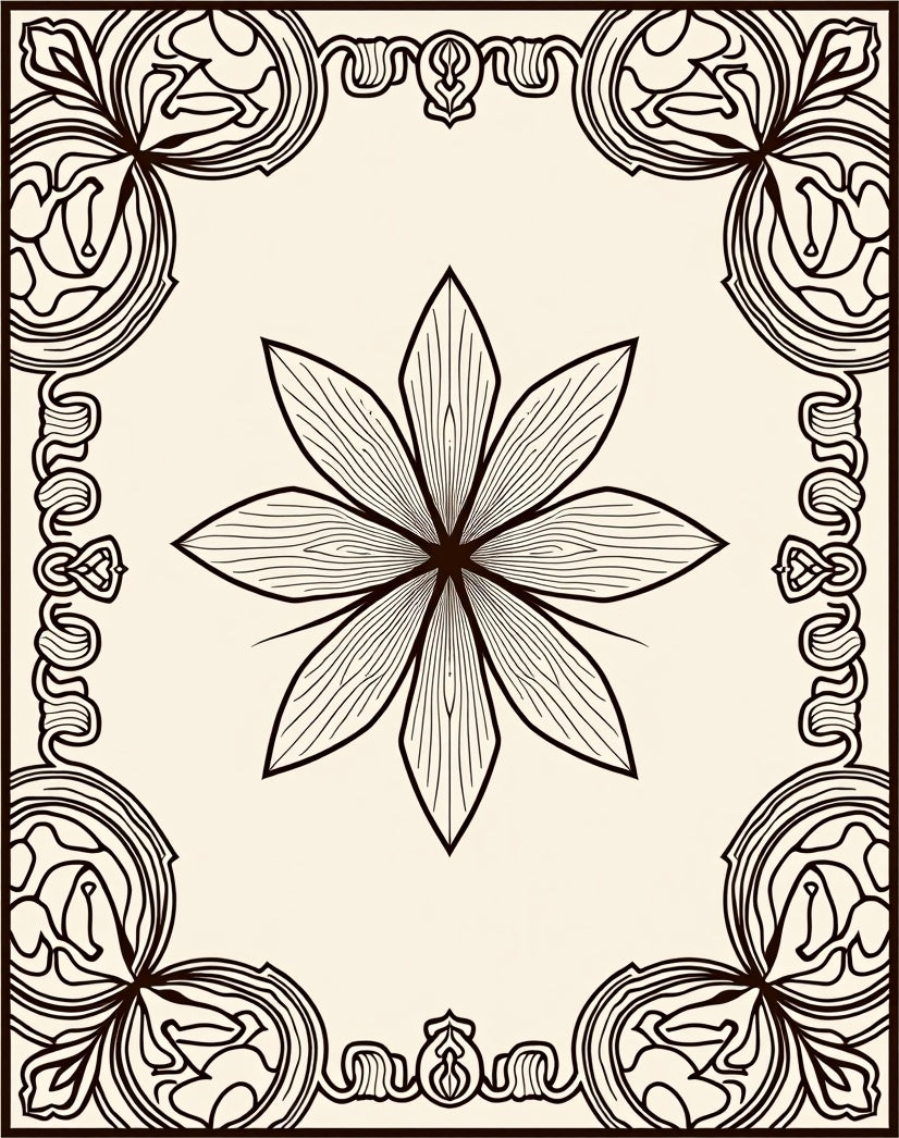 Cream and Black Floral Medallion Border Rug