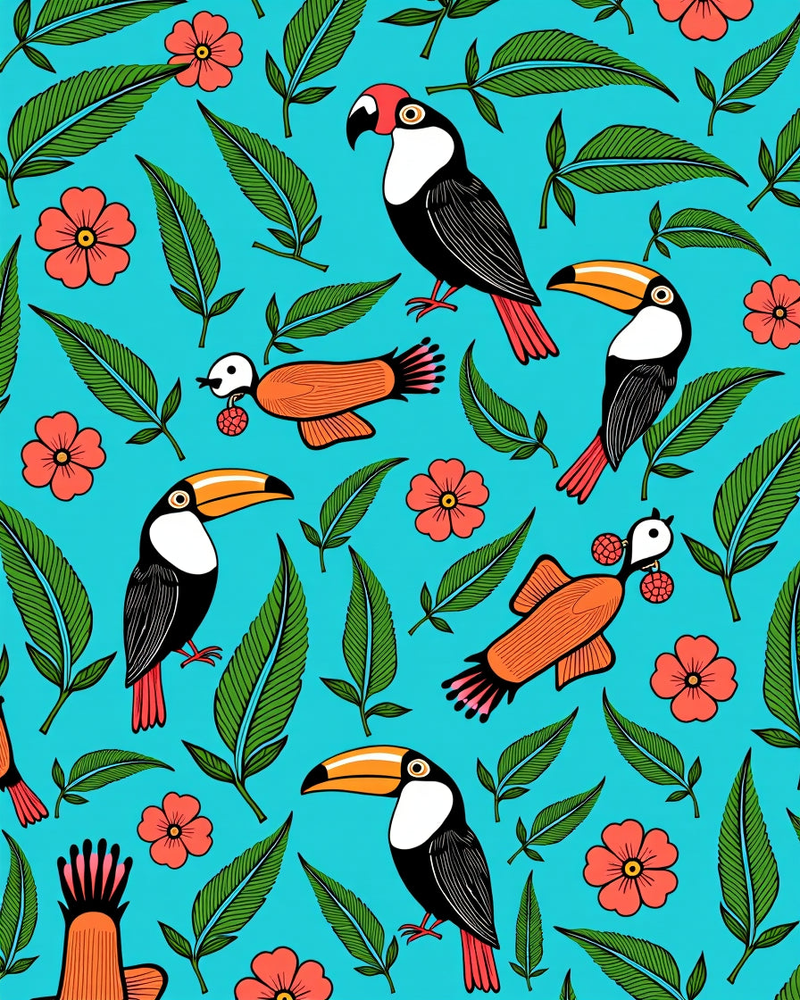Exotic Toucan And Coral Flower Jungle Rug