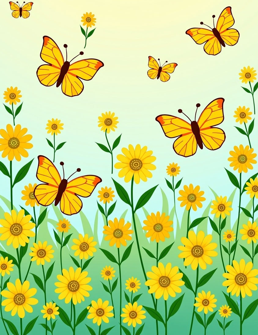 Whimsical Yellow Butterflies Meadow Rug