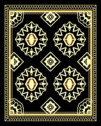 Geometric Sunburst medallion Black gold Rug