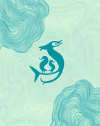 Teal Serpentine Bird Family Topography Rug