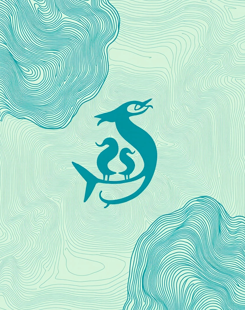 Teal Serpentine Bird Family Topography Rug