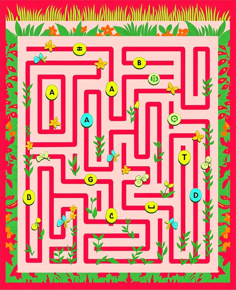 Whimsical Garden Maze Butterflies and Flowers Rug