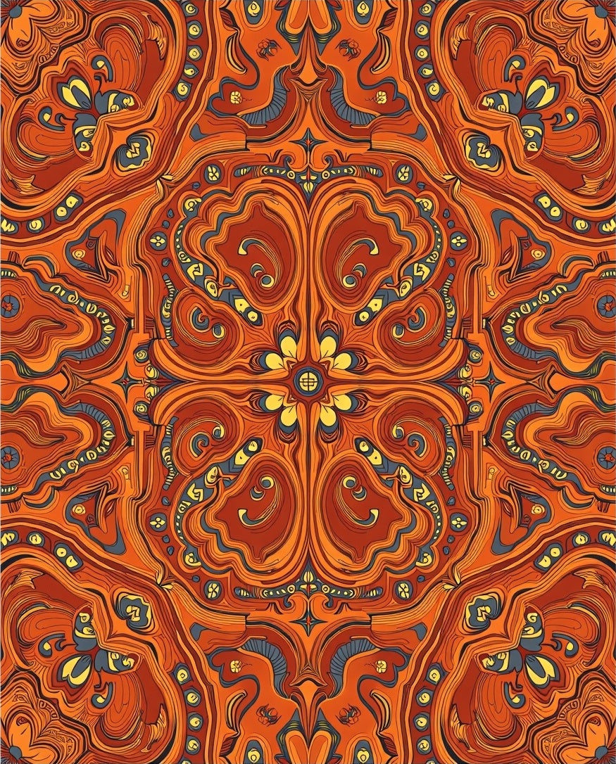 Orange Yellow Blue Swirling Psychedelic Rug