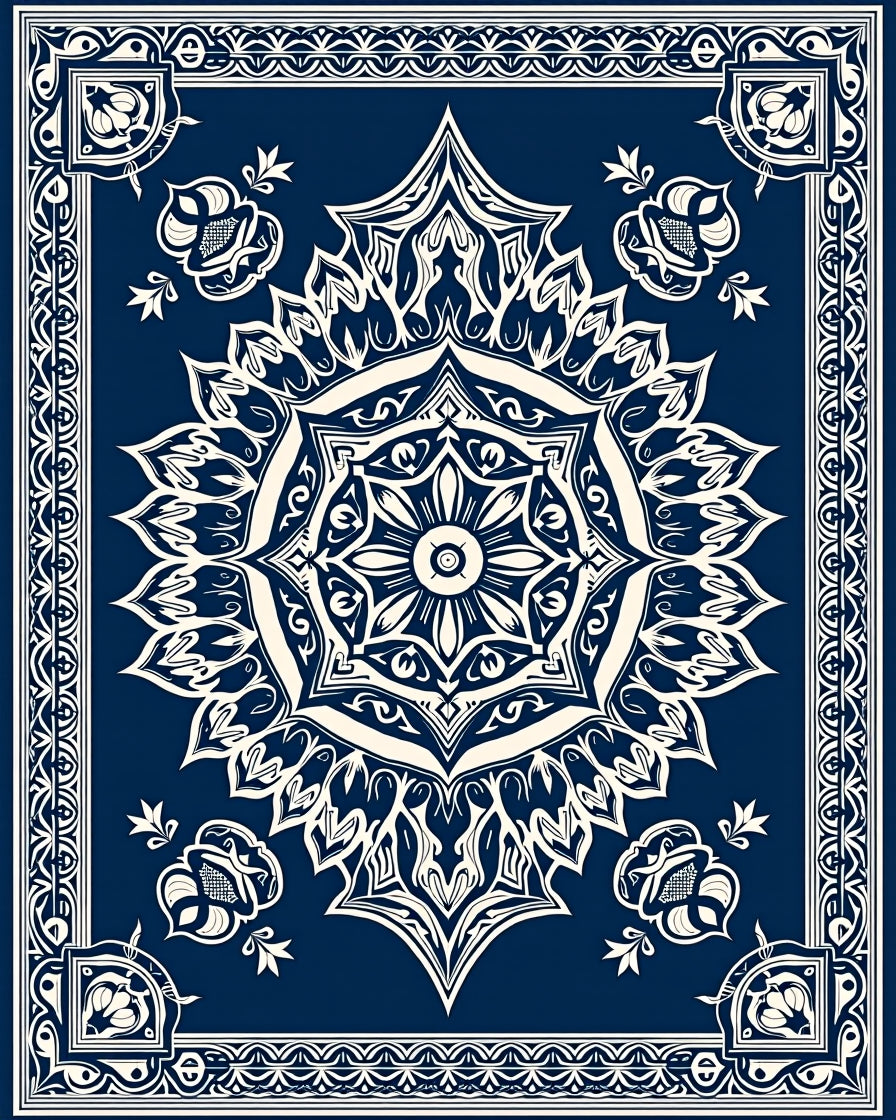 Ornate Navy Mandala Bloom Rug