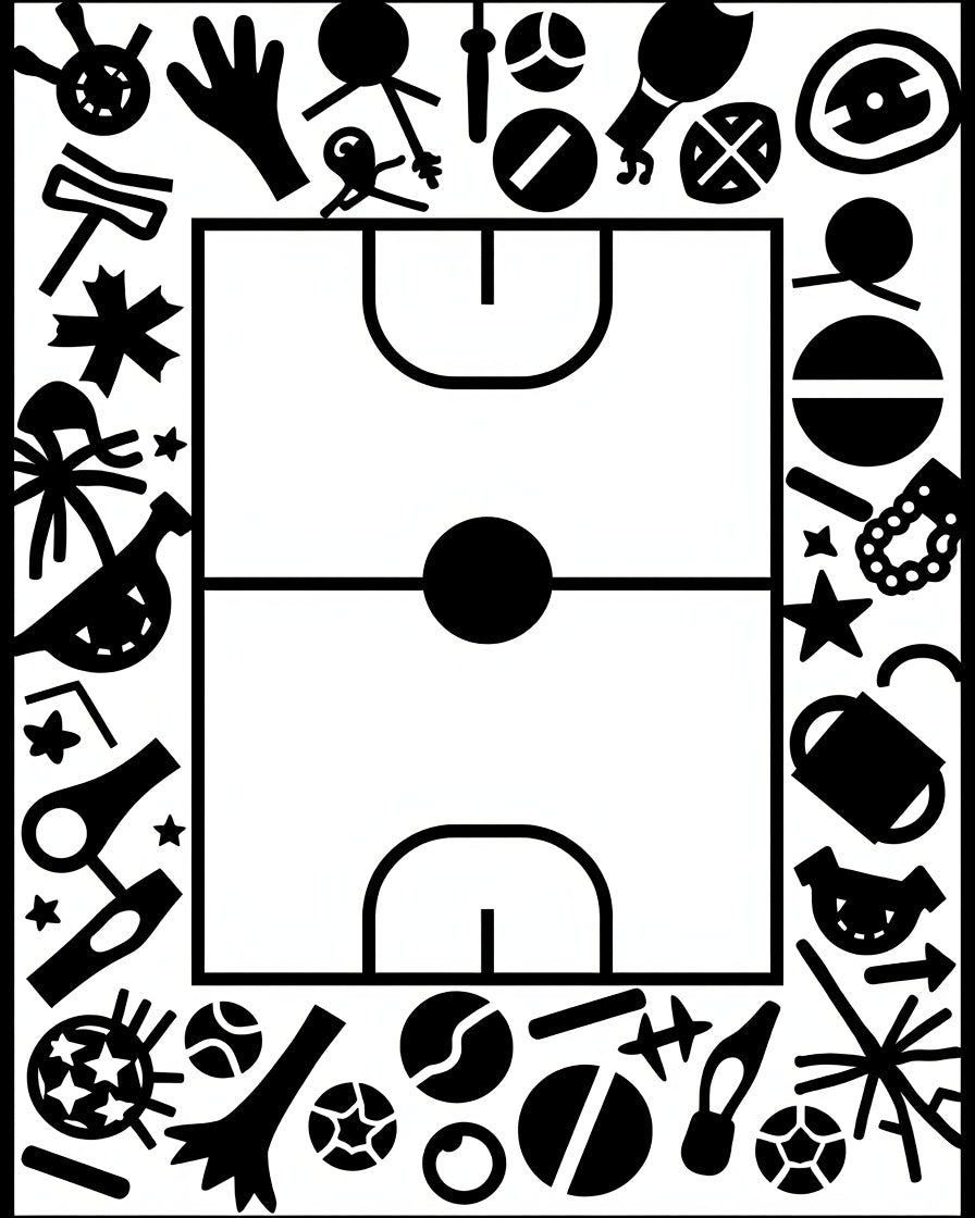 Whimsical Black and White Sports Collage Rug