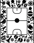 Whimsical Black and White Sports Collage Rug