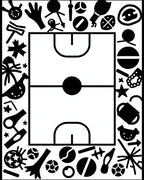 Whimsical Black and White Sports Collage Rug