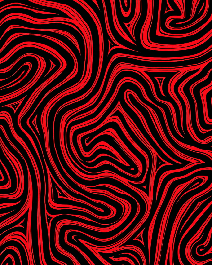 Crimson Black Abstract Swirls Rug