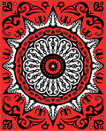 Crimson Bloom Mandala Symmetry Rug