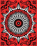 Crimson Bloom Mandala Symmetry Rug