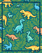 Whimsical Dinosaur Jungle Leaf Rug