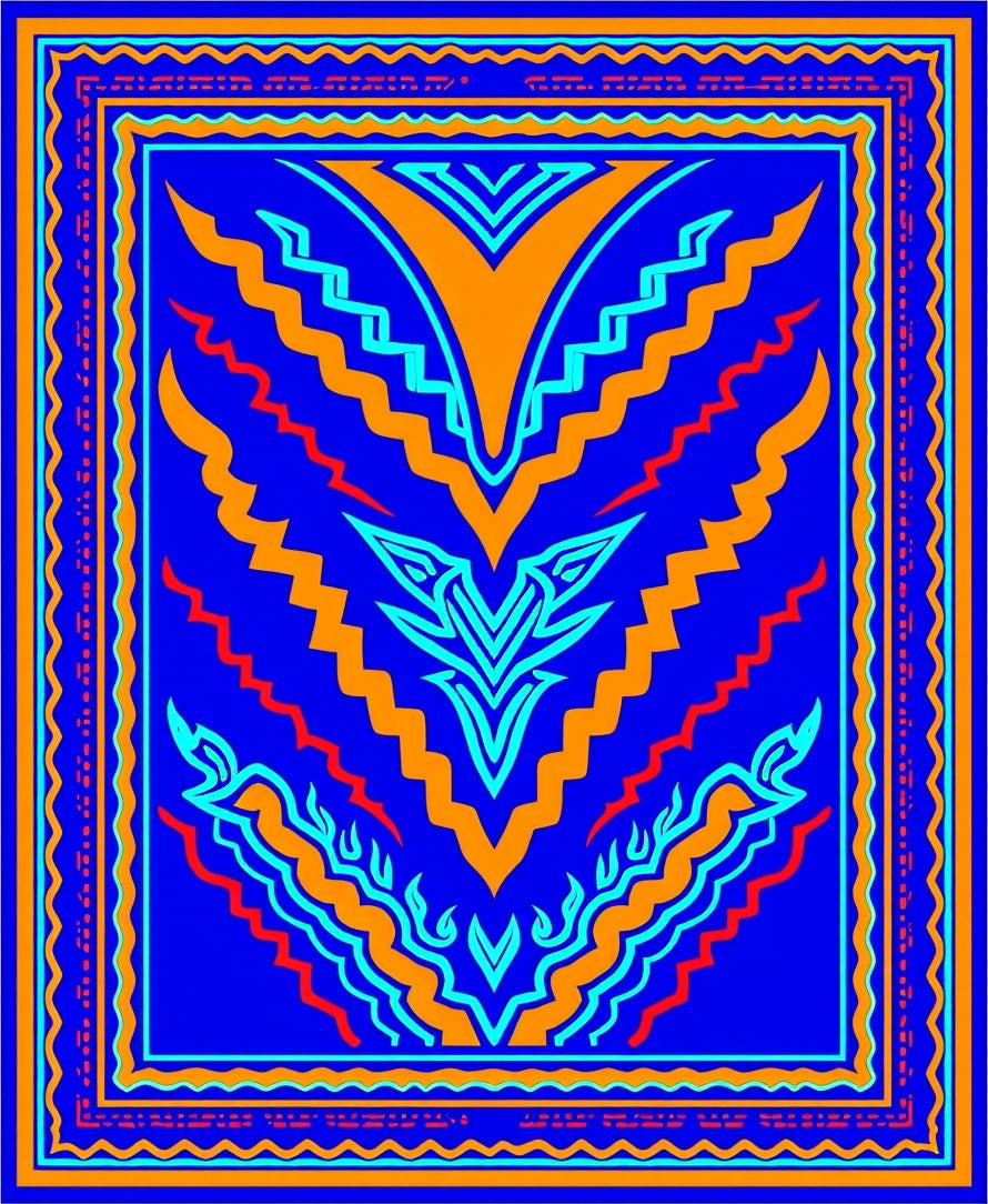 Vibrant Blue Geometric Flame Rug