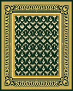 Emerald Green Vintage Floral Border Rug