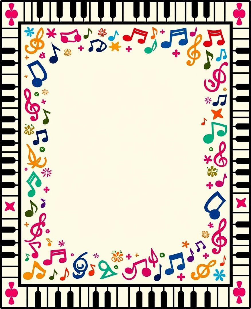 Colorful Music Notes Piano Border Rug