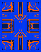 Vibrant Orange Blue Geometric Archway Rug