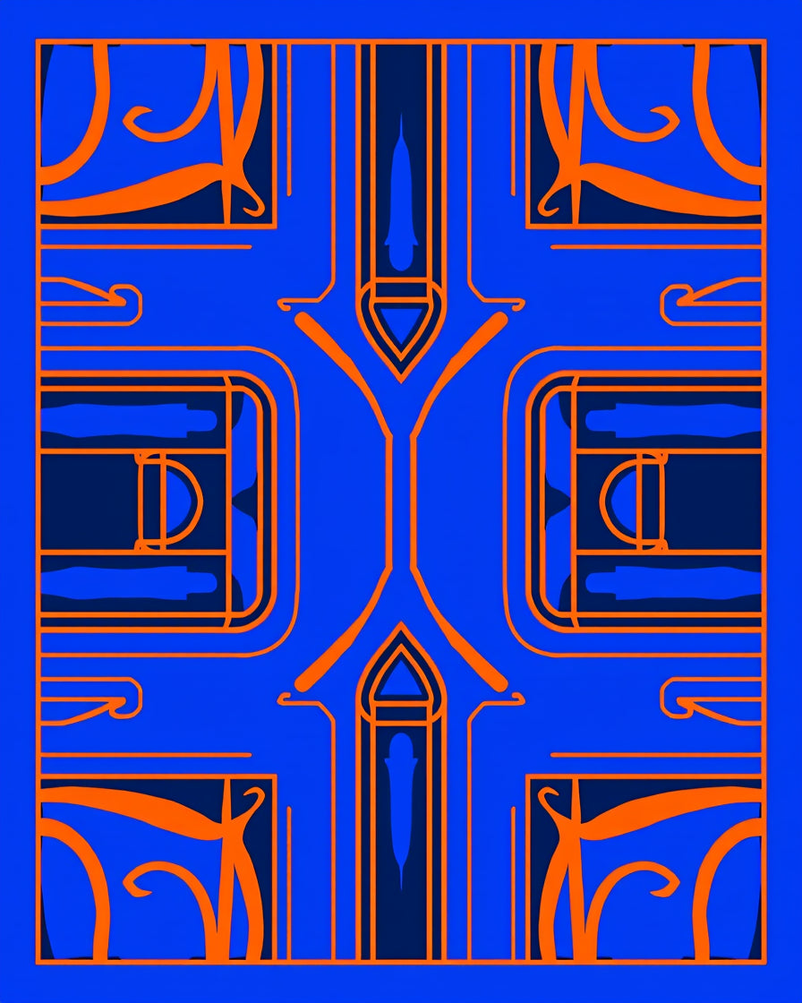 Vibrant Orange Blue Geometric Archway Rug