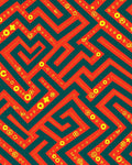 Red Teal Maze Whimsical Symbols Rug