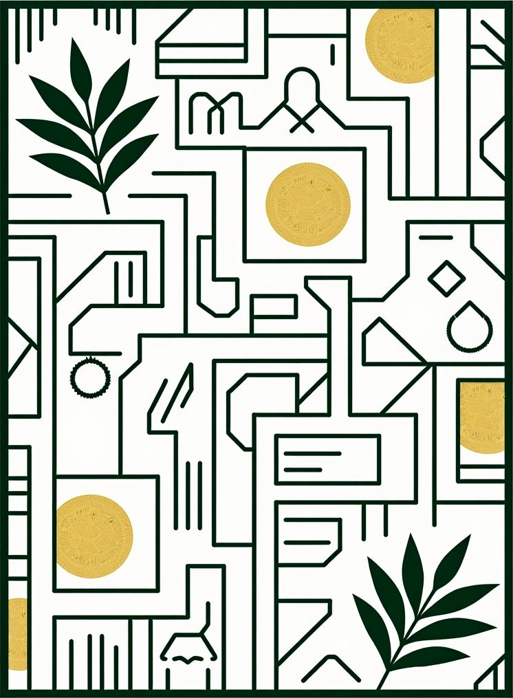 Geometric Leaf Gold Coin Rug