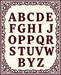 Burgundy Alphabet Within Ornate Border Rug