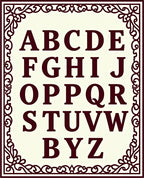 Burgundy Alphabet Within Ornate Border Rug