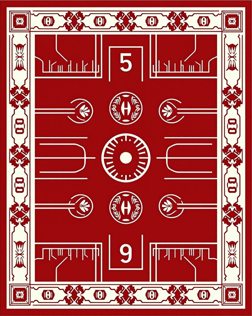 Crimson Ivory Geometric Medallion Abstraction Rug