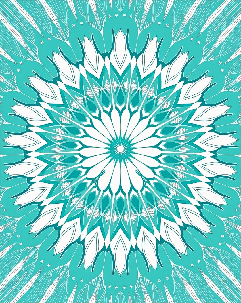Teal White Intricate Mandala Bloom Rug