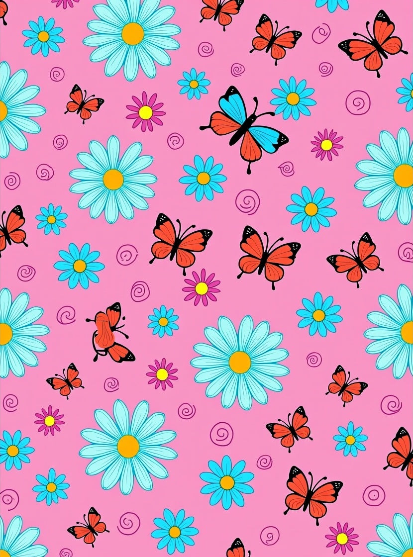 Pink Orange Butterfly Daisy Swirl Rug