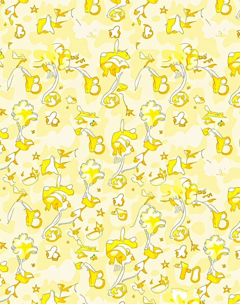 Whimsical Yellow Abstract Flower Clusters Rug