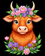 Whimsical Highland Cow Floral Wreath Rug