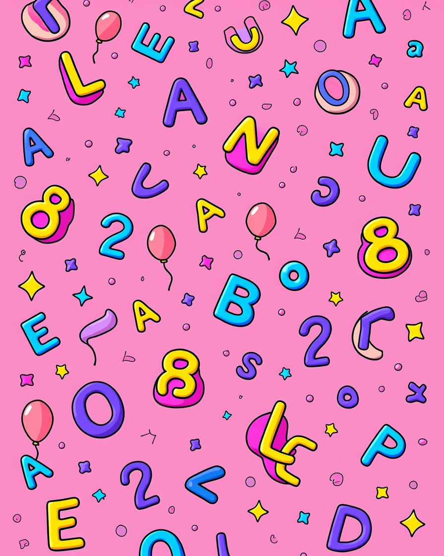 Whimsical Pink Alphabet and Number Playground Rug