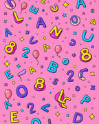 Whimsical Pink Alphabet and Number Playground Rug
