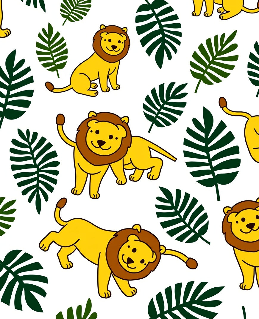 Cheery Yellow Lion Jungle Leaves Rug