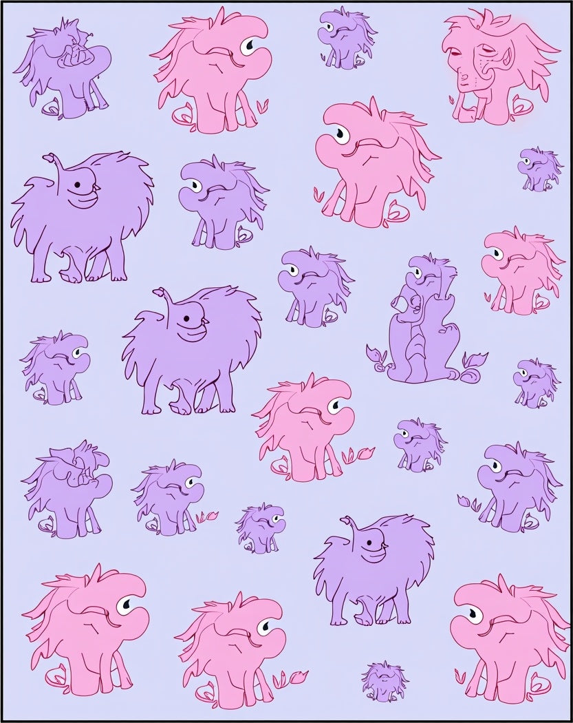 Whimsical Pink Purple Monster Collage Rug