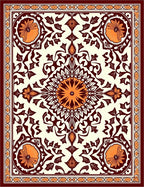 Rich Orange Floral Symmetry Rectangle Rug