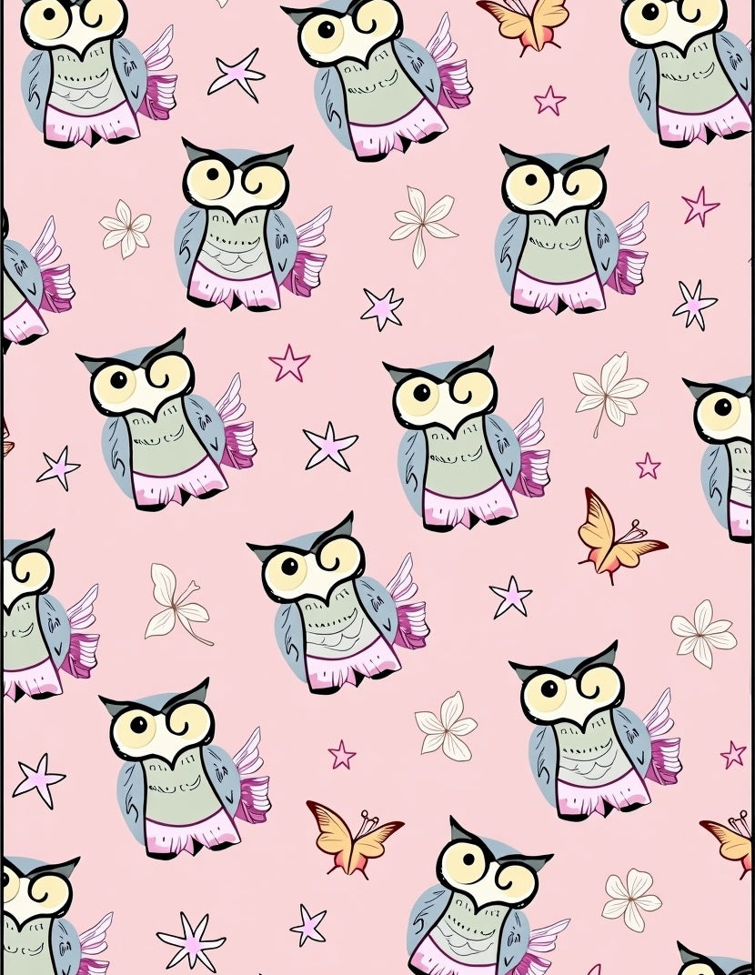 Whimsical Owl Butterfly Floral Stars Rug