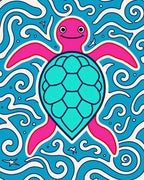 Pink Turtle Turquoise Ocean Waves Rug
