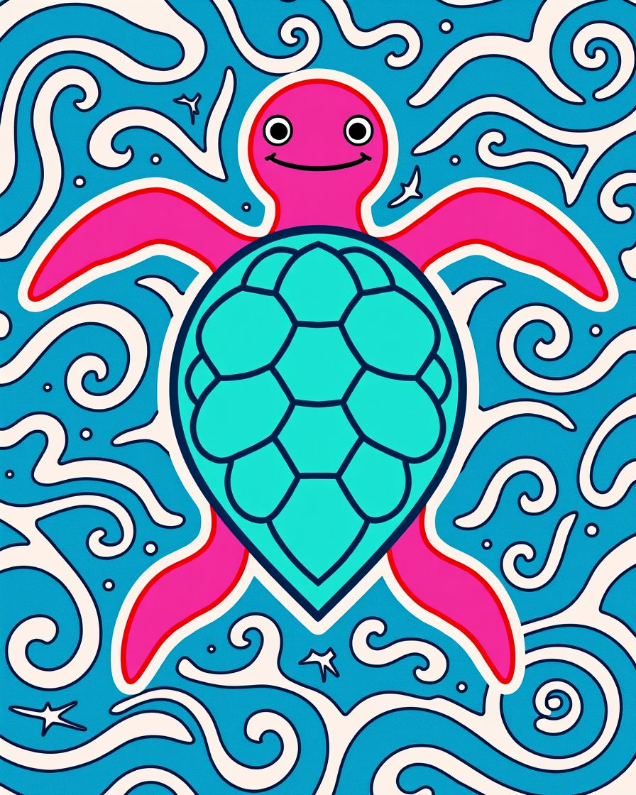 Pink Turtle Turquoise Ocean Waves Rug